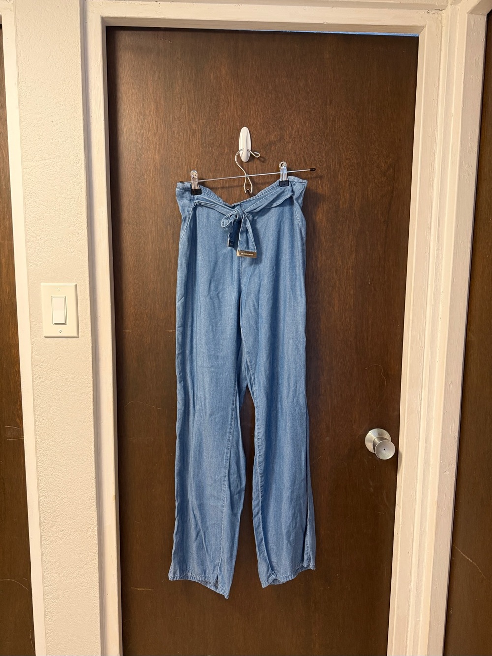 Michael Michael Kors Chambray Tie-Waist Wide Leg Pants | XS